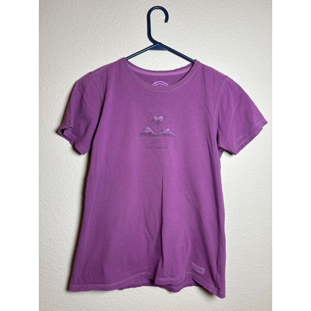 Life is Good purple shirt mountains heart Let It Shine women’s Medium
